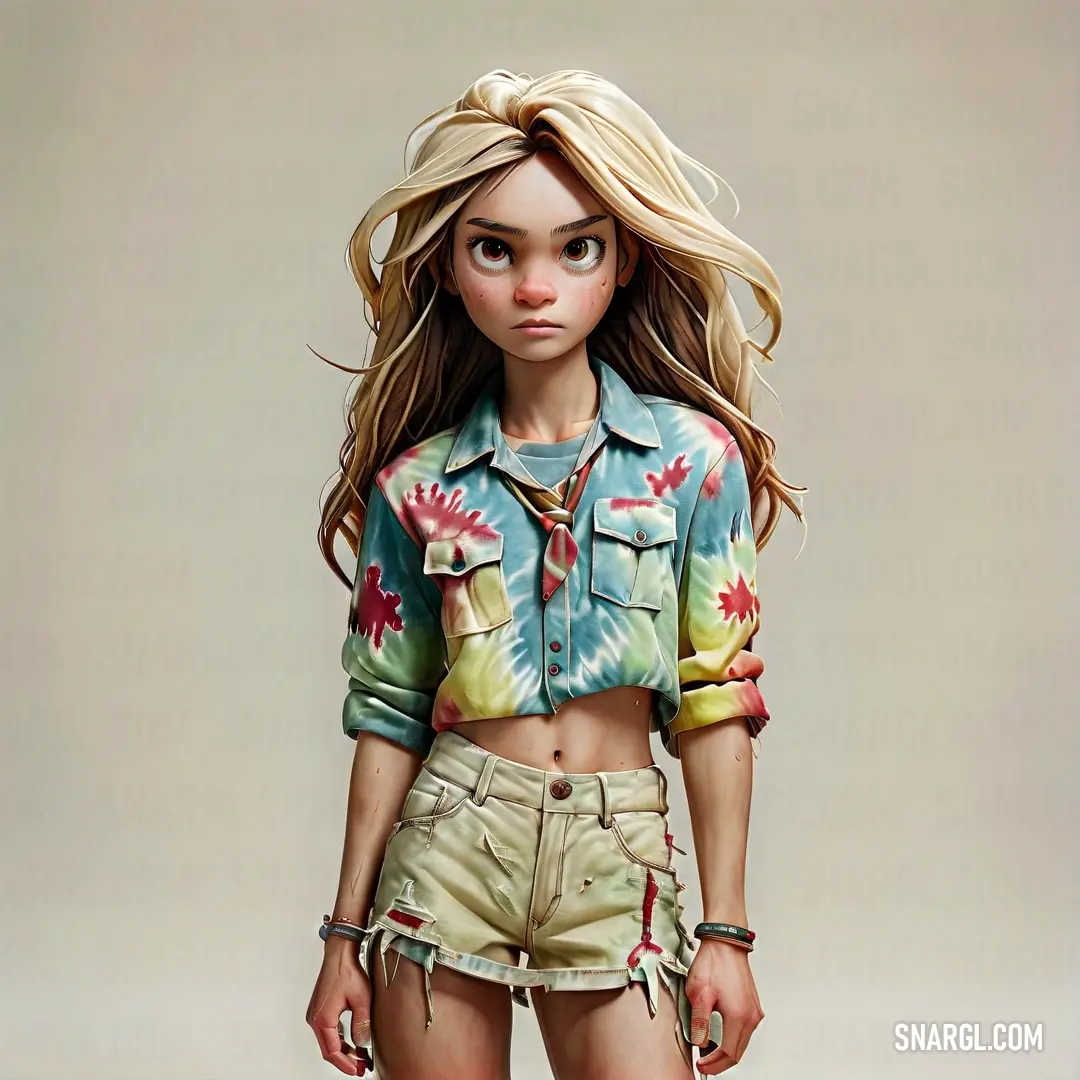 Painting of a girl with a shirt and shorts on
