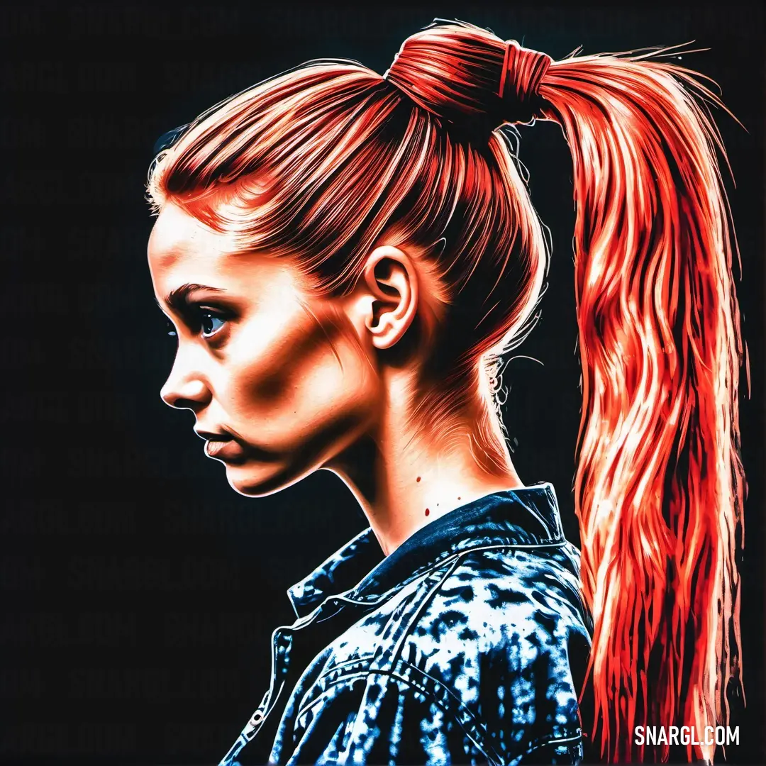 Painting of a woman with a ponytail in her hair