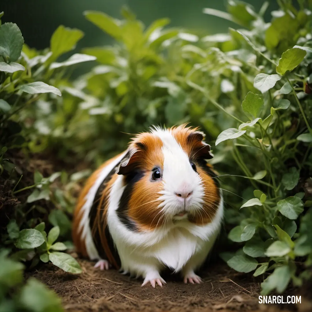 A guinea pig with a striking blue eye stands amidst a lush field, surrounded by plants, capturing a moment of curiosity and beauty in the wild. A curious guinea pig stands in the middle of a vibrant field, surrounded by colorful plants, its bright blue eye drawing attention as it explores its natural surroundings with wonder and innocence.