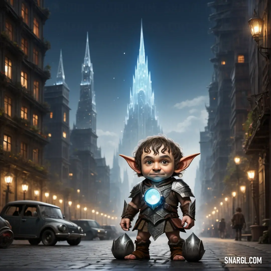 Cartoon character is standing on a city street with a light in his hand