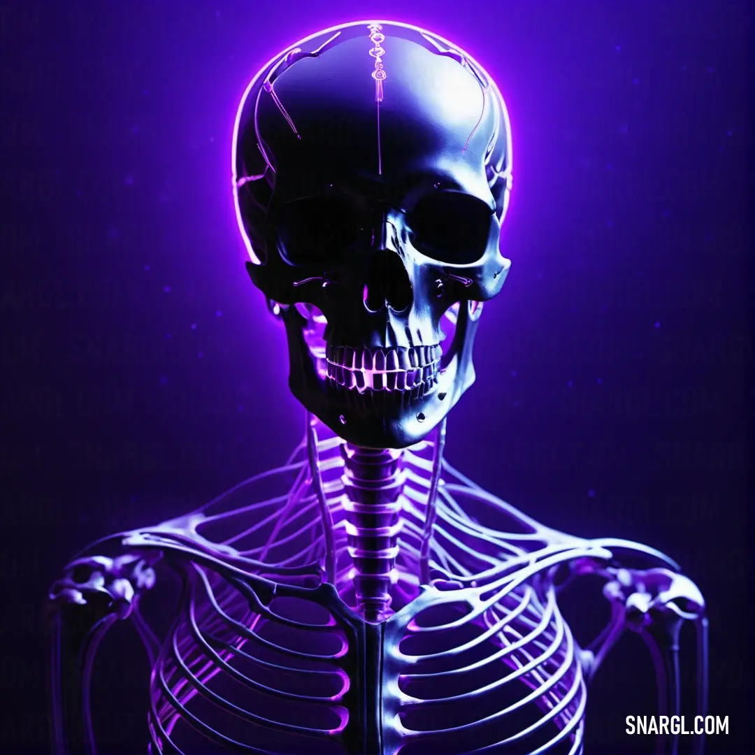 Skeleton with a purple light in the background