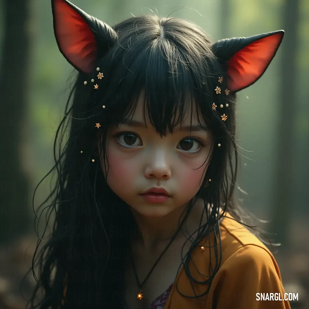 A captivating young girl, Hanako, with cat ears and horns, stands in a vibrant forest, staring directly at the camera, drawing you into her enchanting world. An enchanting young girl named Hanako, adorned with playful cat ears and sharp horns, gazes intently at the camera, set against the lush greenery of a mystical forest teeming with life and wonder.