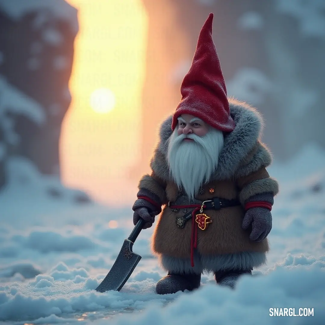 Against a backdrop of frosty brilliance, Harald Tomte digs with a shovel in the soft, untouched snow, with the sun shining down, creating a striking contrast that highlights his red hat and coat, echoing the joys of winter labor and the beauty of the snow