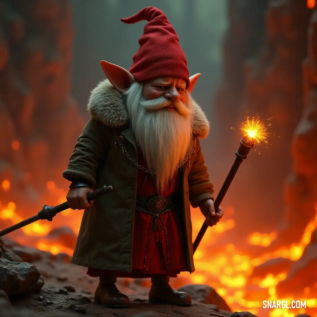 A mystical wizard dons a vibrant red hat while holding a sparkling wand, surrounded by shimmering sparks and a flickering flame, creating an enchanting scene filled with magic and wonder.