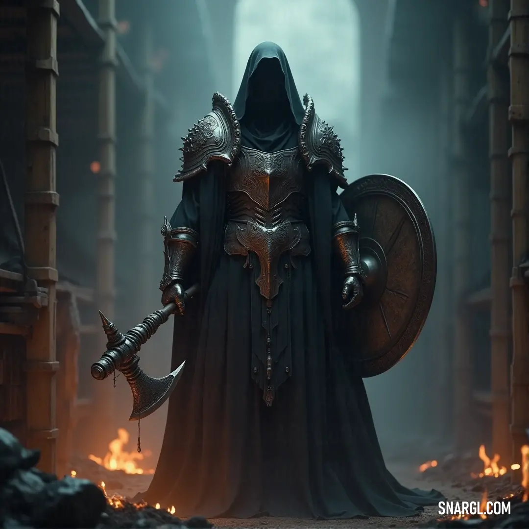 A Harbinger Wraith, cloaked in mist with sword and shield ready, moves through an ominous fog. Their presence carries the weight of foretelling doom, the fog swirling around them like a warning. The Harbinger Wraith, hidden beneath a shadowed hood, stands ready with a sword and shield in hand, surrounded by a thick fog. The eerie atmosphere heightens the sense of danger and forewarning they bring.