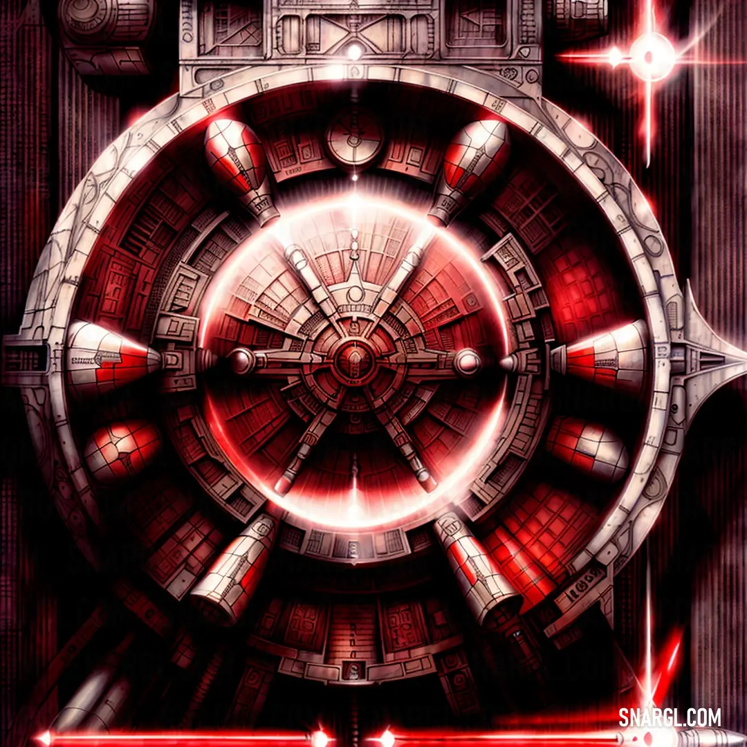 Futuristic looking artwork with a red light coming from it's center