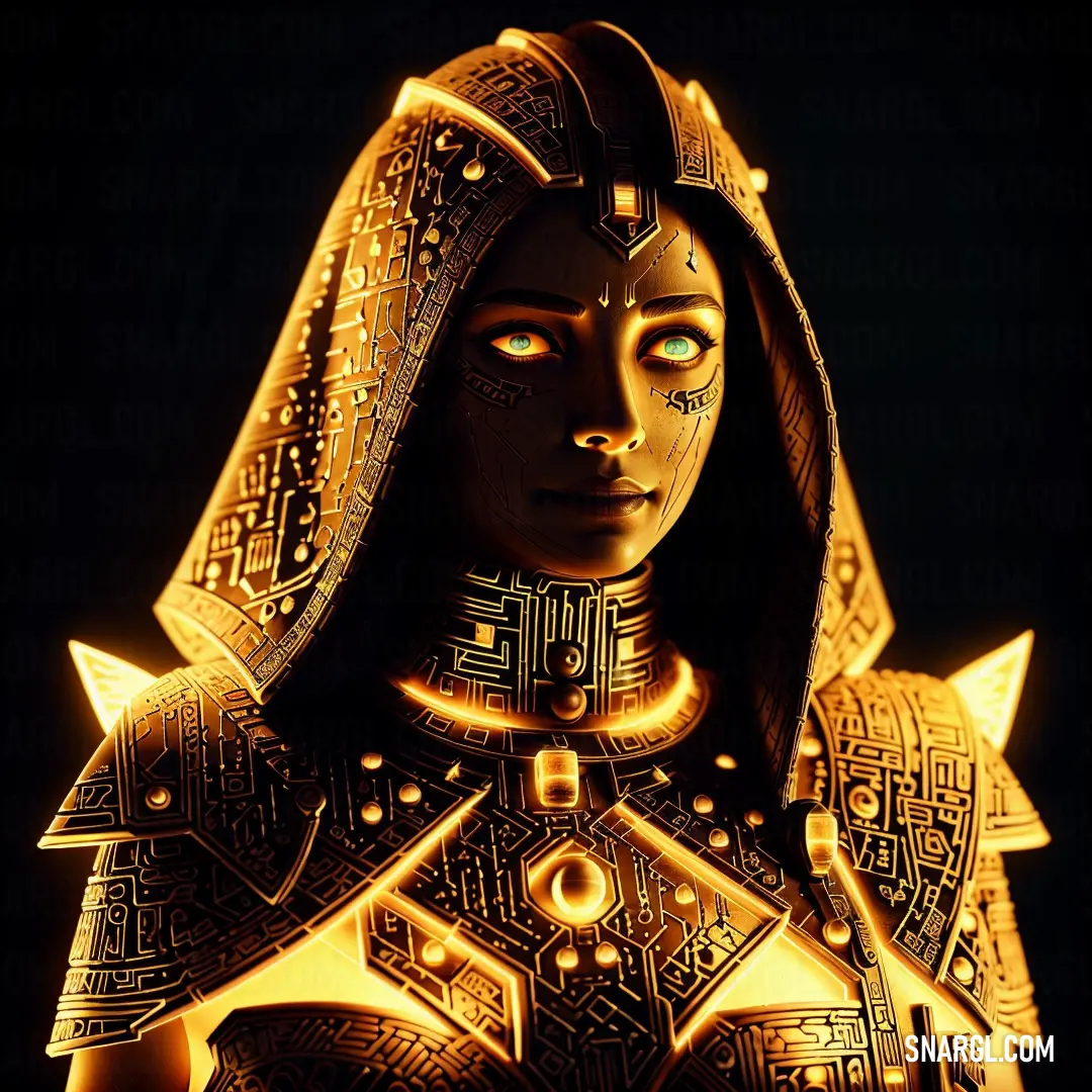 Woman in a gold outfit with a black background