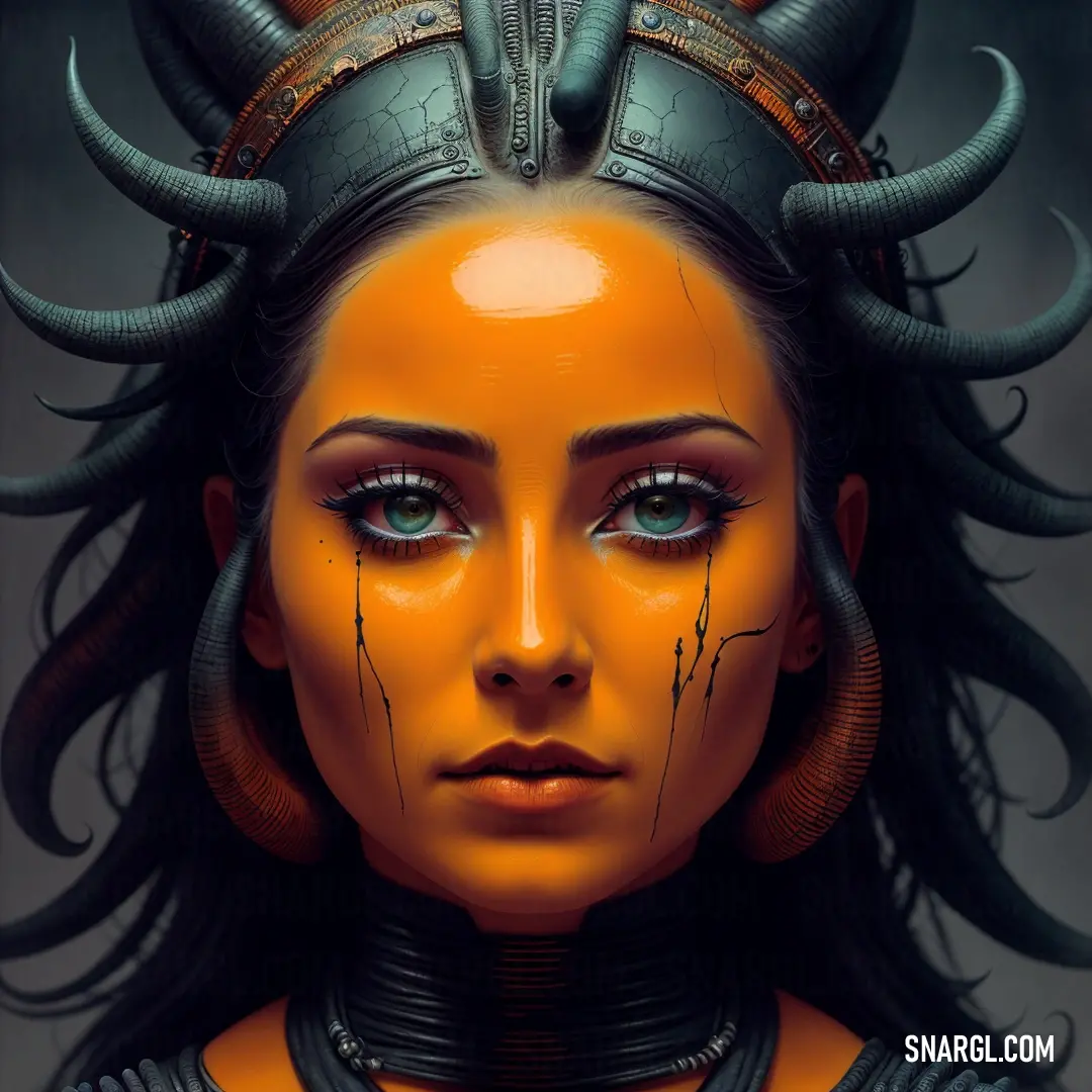 Woman with horns and horns on her head is shown in this digital painting style photo by john moore