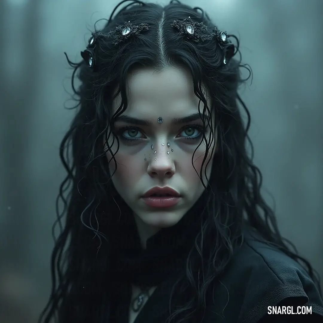 An elegant representation of Hecate, adorned with a crown of pearls, her long hair cascading gracefully as she embodies both beauty and sagacity, radiating a mystical energy that captivates and intrigues, inviting viewers into her enchanting world. Hecate, featuring her long, flowing hair crowned with intricately designed pearls, graces the scene with an aura of wisdom and elegance. The subtle interplay of light enhances her regal posture, drawing attention to her captivating beauty and mystic charm