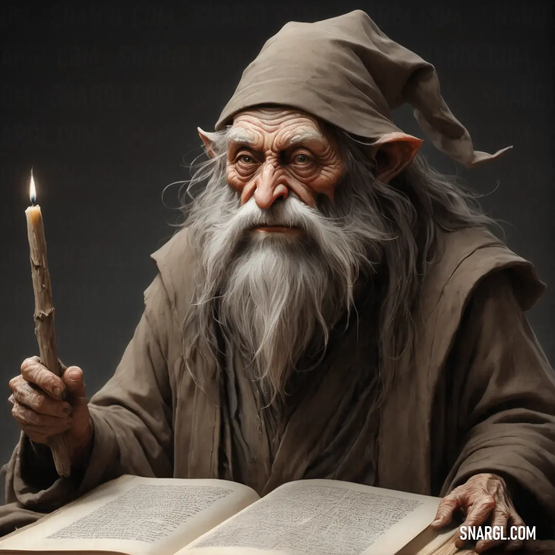 Wizard holding a book and a candle in his hand and reading a book