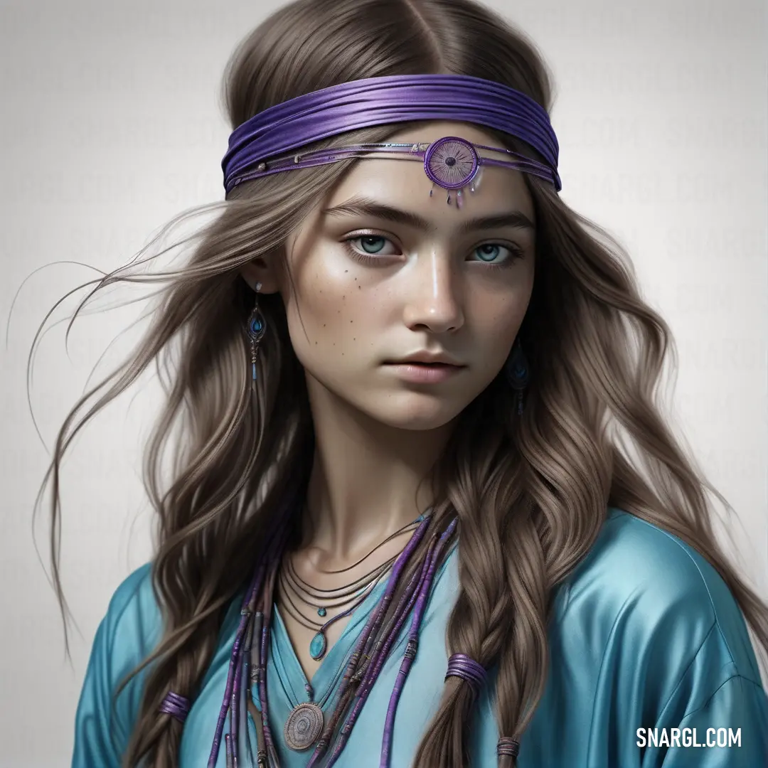 Digital painting of a woman with long hair and jewelry on her head and a necklace on her neck