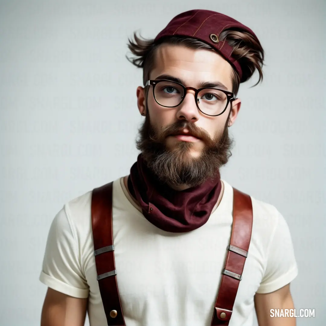 Man with a beard and glasses wearing a hat and suspenders and a bow tie