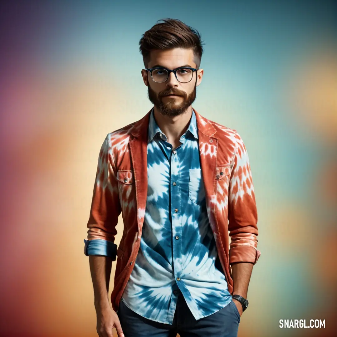 Man with a beard and glasses standing in front of a colorful background