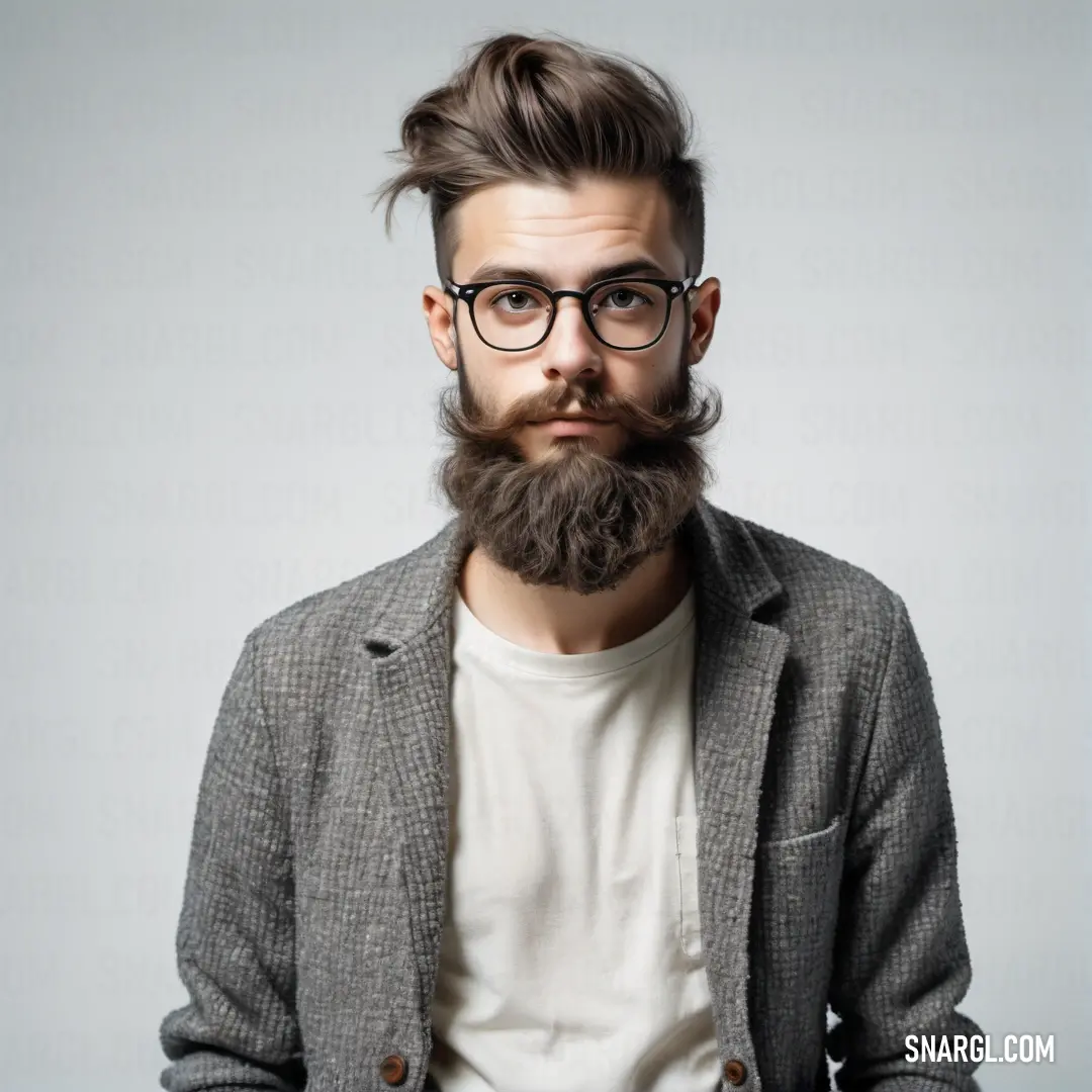 Man with a beard and glasses on a gray background photo by michael kohle / getty images