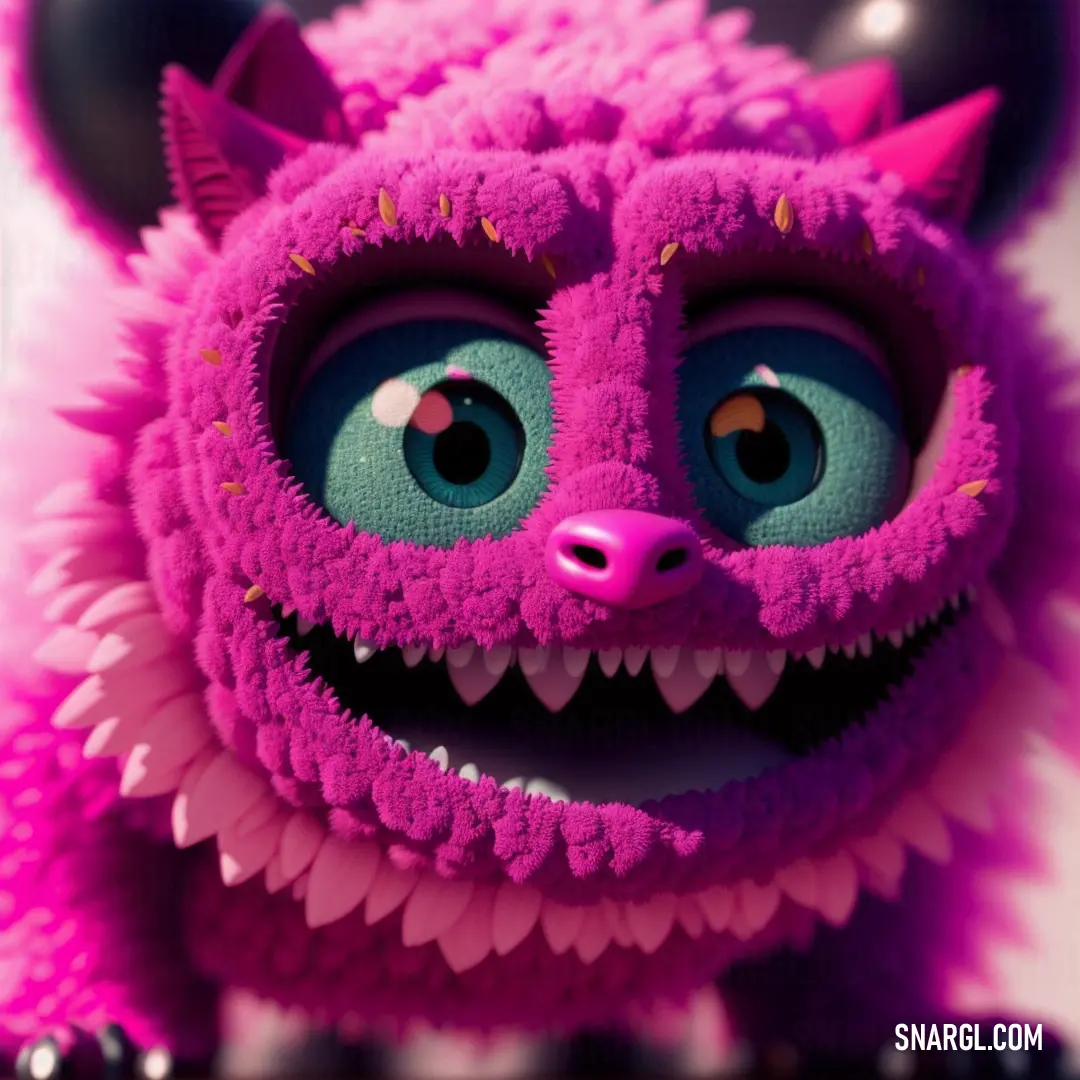 Pink monster with big eyes and a big smile on its face