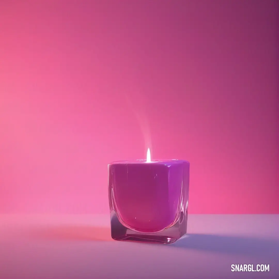 Candle that is on a table with a pink background. Example of RGB 255,105,180 color.