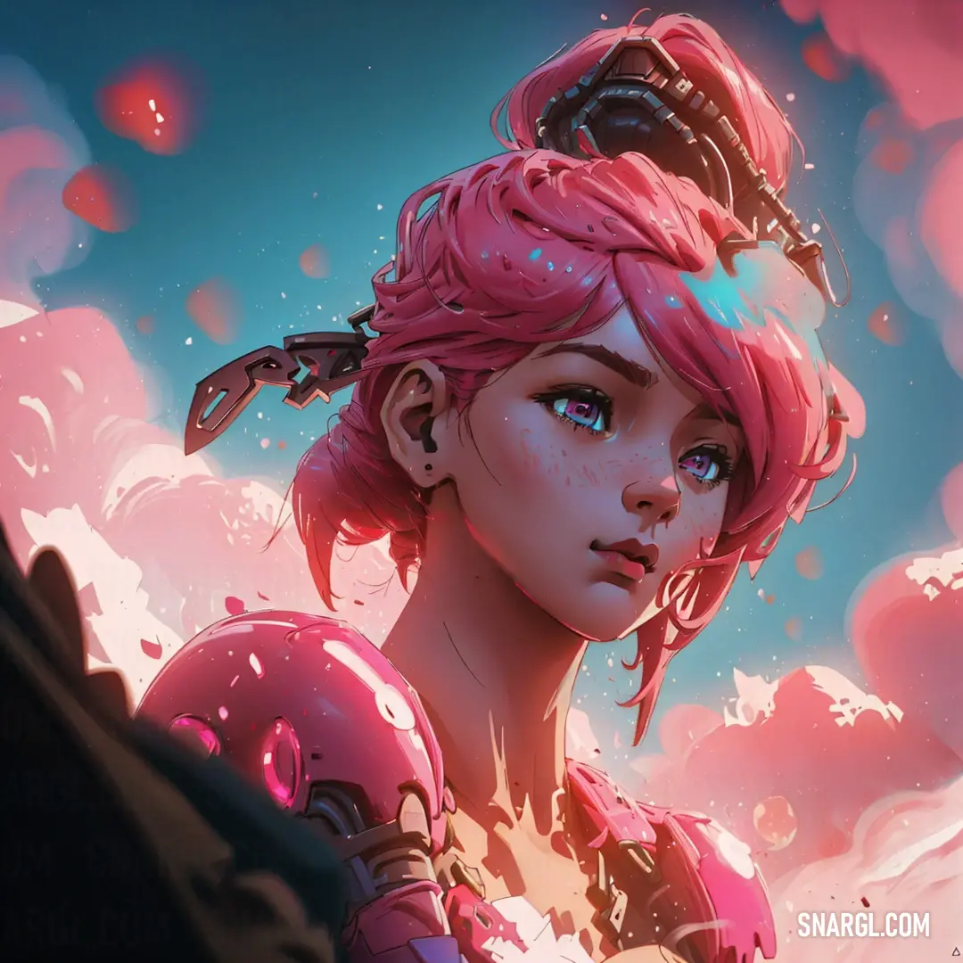 Woman with pink hair and a sci - fi, Artgerm, rossdraws global illumination, a painting, fantasy art. Color RGB 255,105,180.