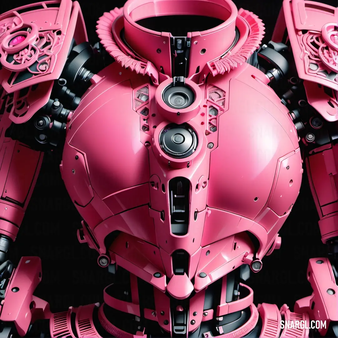 Pink robot with a black background. Color CMYK 0,59,29,0.