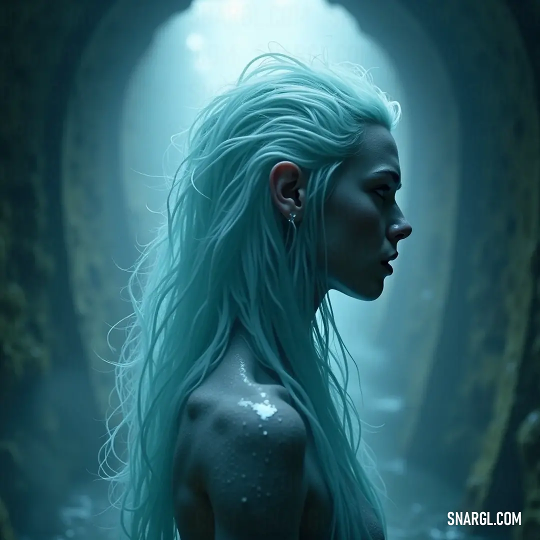 Iara shines with ethereal beauty, her blue hair glowing softly in the flickering light, embodying the spirit of water and the enchanting allure of hidden cave realms. In a softly lit cave, Iara stands in an ethereal glow, her blue hair illuminated like strands of moonlight. The interplay of light creates a dreamlike aura, capturing the wonder of this water spirit, a true vision of grace and tranquility against the cave