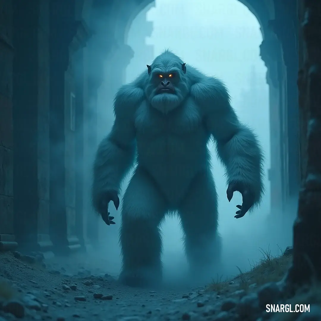 This elusive Bigfoot stands boldly in a foggy tunnel, its glowing eyes piercing through the mist, portraying an eerie yet magnificent silhouette that conjures tales of the unexplained. In a mysterious tunnel shrouded in fog, a towering Bigfoot emerges, its eyes glowing with an otherworldly luminescence, adding an element of intrigue and fear, as it stands enveloped in an ethereal atmosphere.