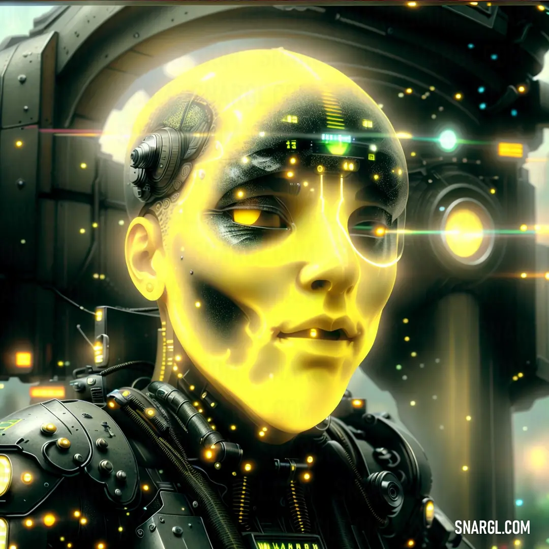 Digital painting of a woman with yellow eyes and a sci - fi
