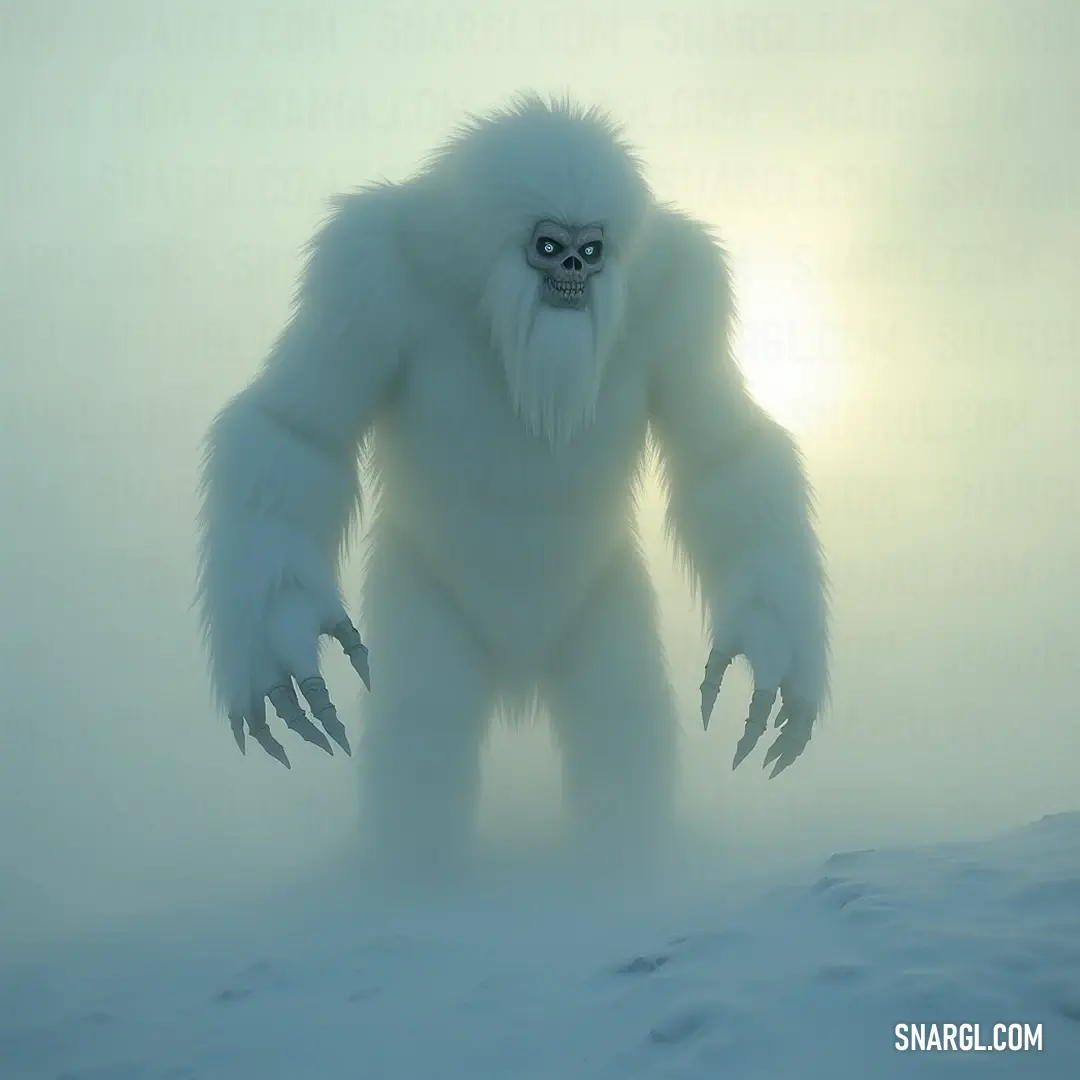 Amidst a pristine blanket of snow, the large, furry Icy Wraith opens its arms wide, inviting the chill of winter to embrace its majestic form, an embodiment of icy grandeur and wild spirit. A magnificent Icy Wraith, with a thick, luminous white fur coat, stands majestically in a snowy landscape, arms outstretched, emanating an aura of ethereal calm and wild beauty.