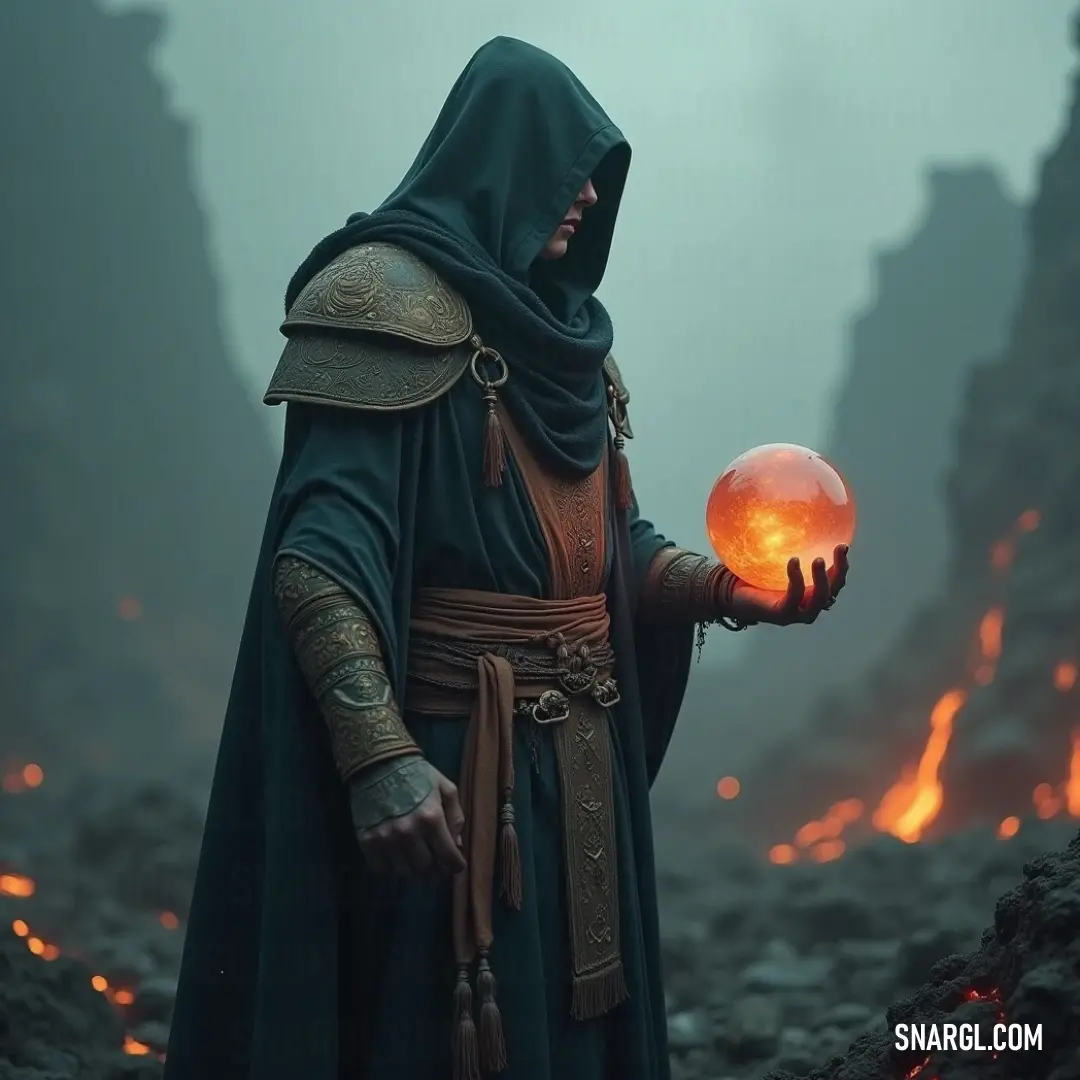 Mysteriously cloaked, Idun holds a luminous orb in his hand, casting a gentle glow that pierces the dark surroundings, adding to the aura of enigma. Idun emerges as a figure draped in a mysterious hooded outfit, cradling a radiant, glowing orb that casts intriguing shadows in the enveloping darkness around him.