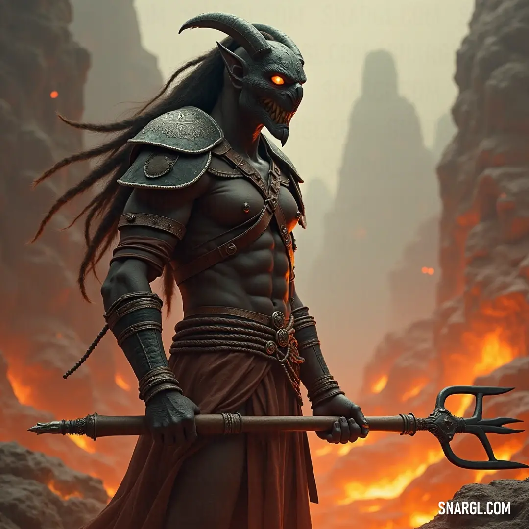 A fierce warrior holding a huge metal axe amidst swirling flames in a desert landscape. In a blazing desert environment, a fierce warrior grips a colossal metal axe, embodying strength and resilience, as flames dance in the background, creating a scene steeped in power and battle-ready ferocity.