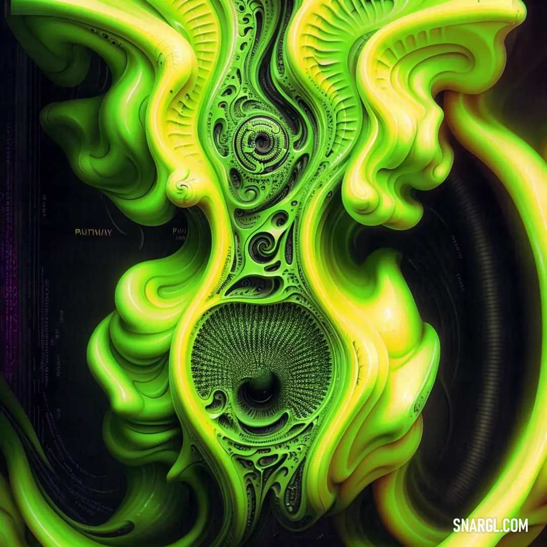 Computer generated image of a green and yellow swirly pattern on a black background