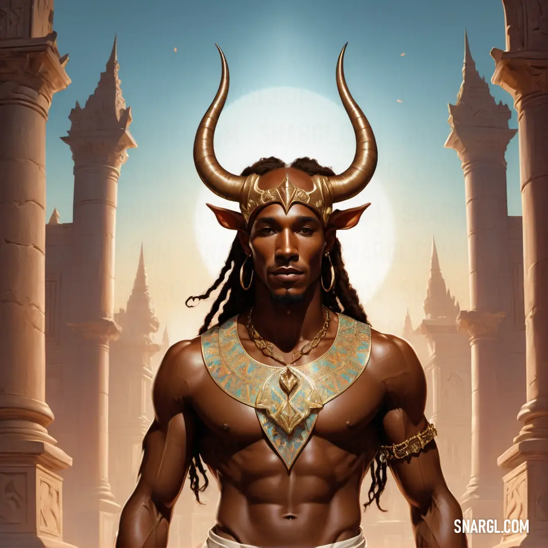 Incubus with a horned head and a gold necklace and a gold necklace on his chest