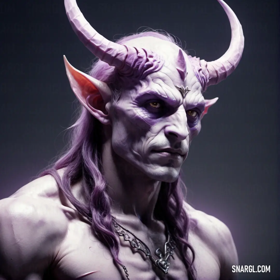 Incubus with purple hair and horns on his face and chest