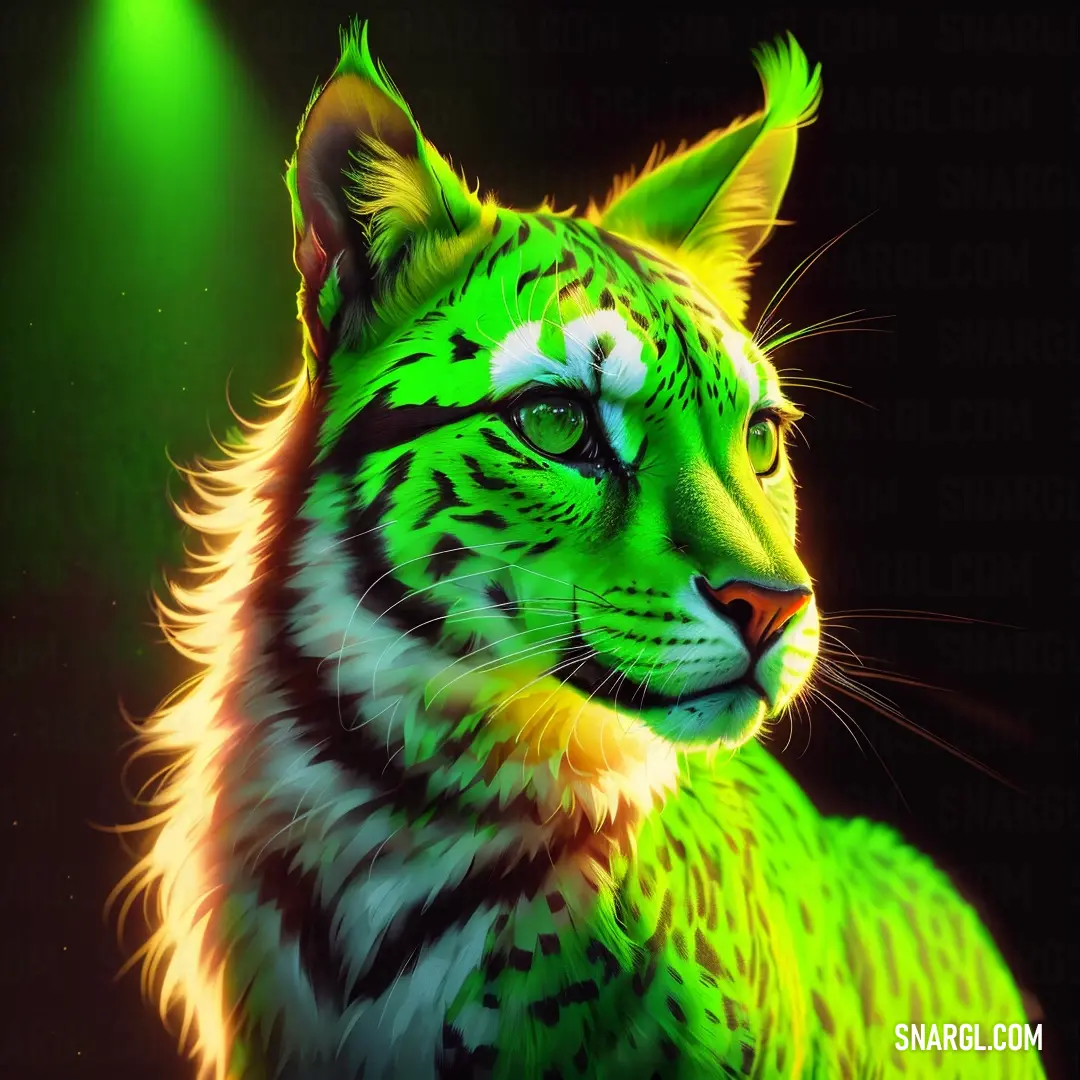 Green tiger with white spots on its face and chest