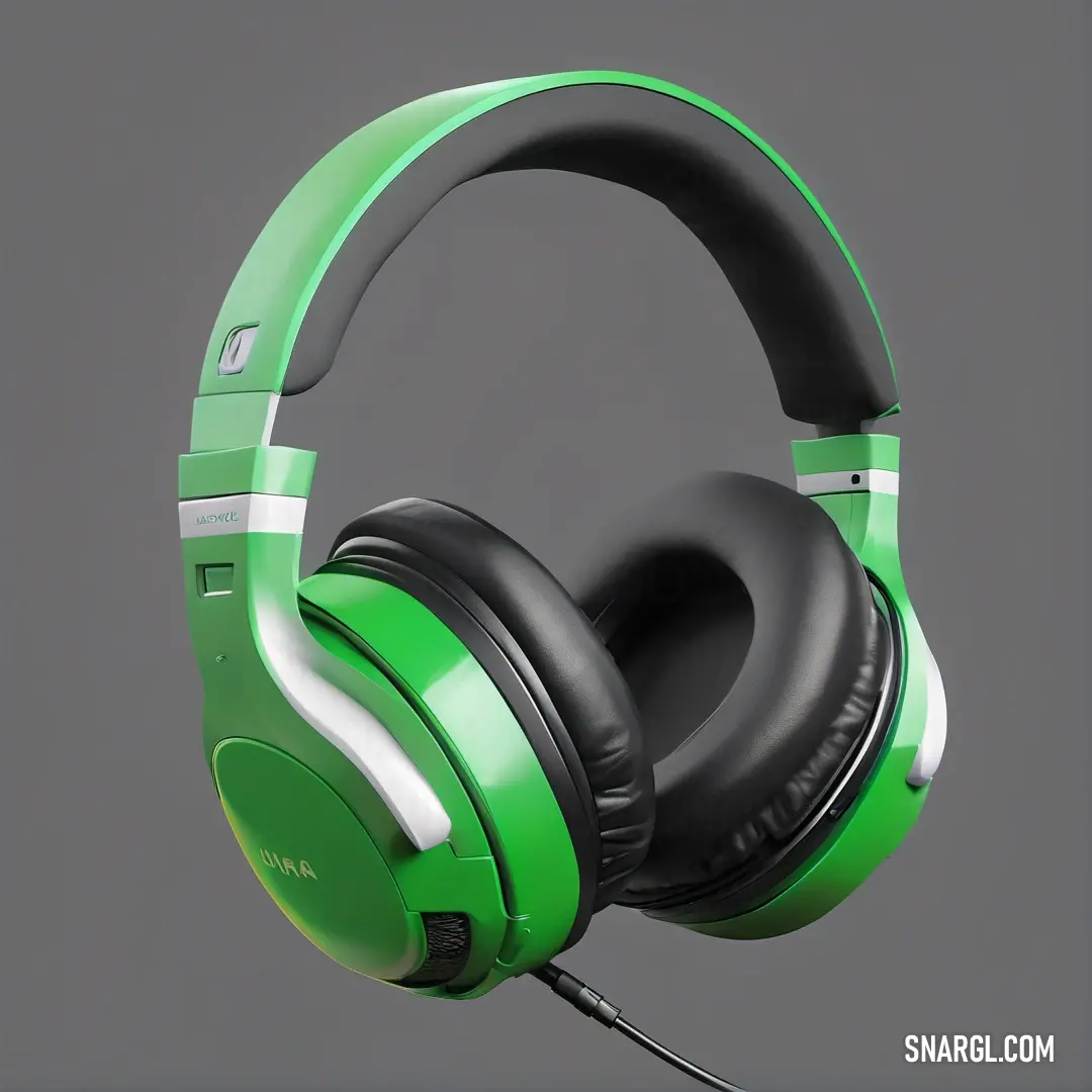 Pair of headphones with a green and white design on the side of the headphones is shown. Example of India green color.