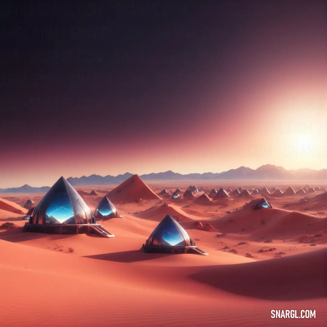 Desert with a lot of tents in the middle of it. Color #CD5C5C.