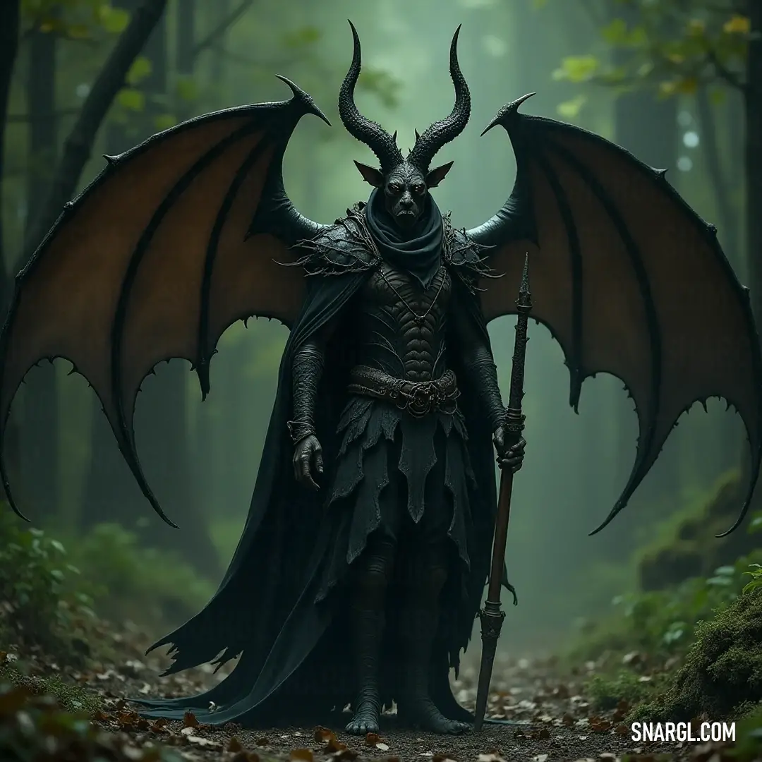 A formidable figure with a dragon-like head and magnificent wings, draped in dark attire. A striking figure clad in dark attire, possessing a massive dragon-like head and impressive wings. His commanding presence is both fearsome and captivating, highlighting his enigmatic character and ancient lore.