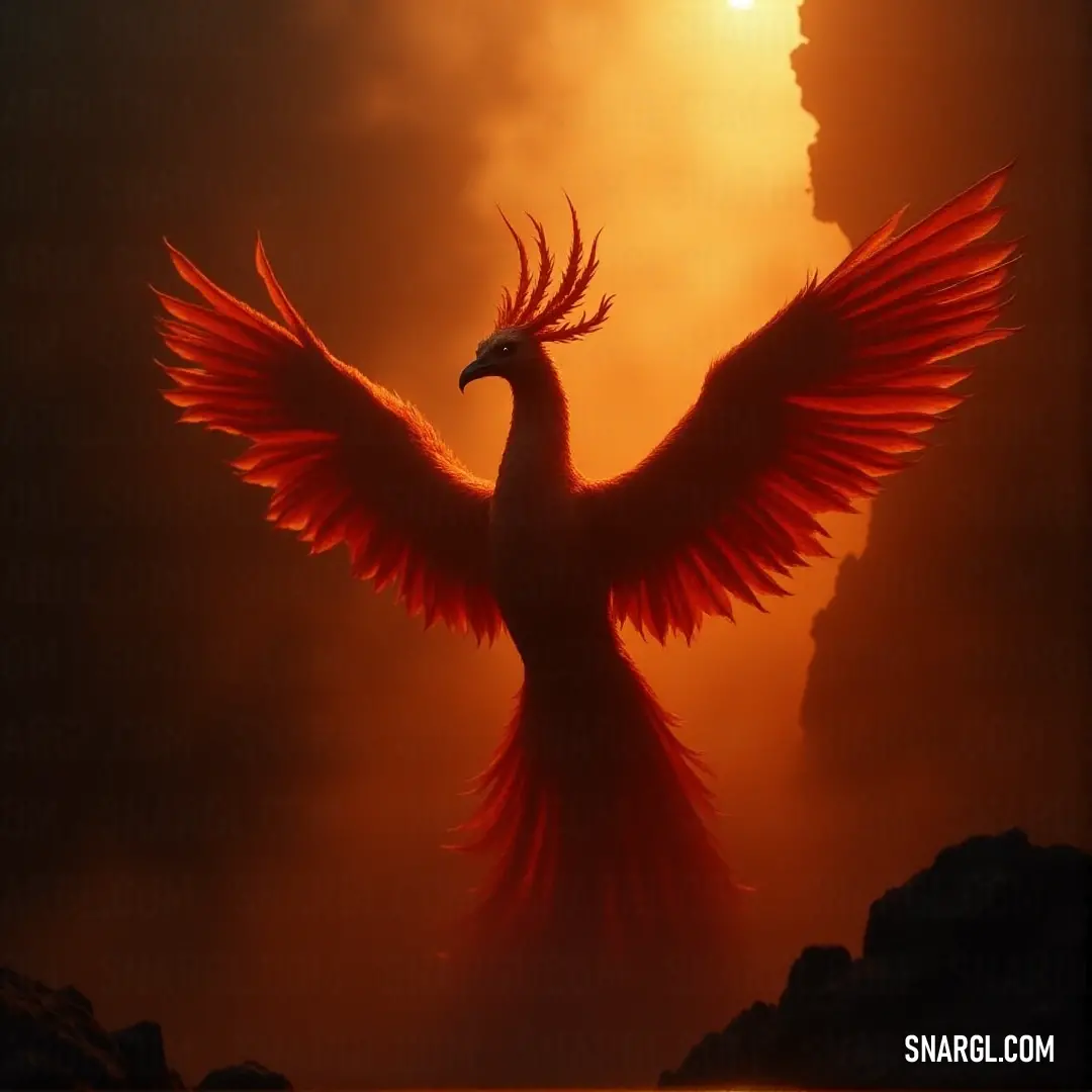 Inferno, with its radiant red feathers, flies through the air, the sun casting a warm glow from behind it as clouds float across the sky, creating an awe-inspiring vision of beauty and grace. A magnificent bird with fiery red feathers soars through the sky, the sun glowing brightly behind it, as clouds drift lazily by, creating a moment of freedom and beauty against the backdrop of a vibrant sky.