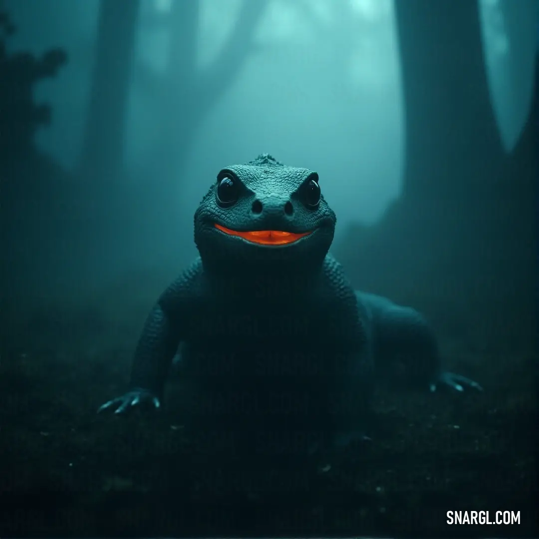 A large frog blends into the forest’s foggy landscape, surrounded by towering trees, evoking a sense of quiet wonder and connection with nature. A large frog sits in the heart of a dense forest, with fog curling around the trees in the background. The mystical atmosphere adds a sense of intrigue to the peaceful natural setting.
