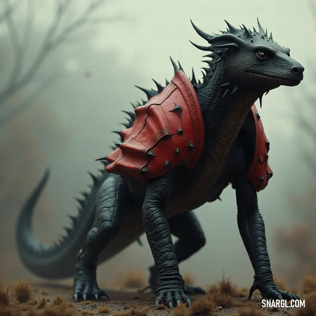 A colorful Toy Inferno Salamander, embellished with intricate spikes and a vibrant red vest on its back legs, is poised for exploration on a rough terrain filled with mysteries. A colorful Toy Inferno Salamander, embellished with intricate spikes and a vibrant red vest on its back legs, is poised for exploration on a rough terrain filled with mysteries.