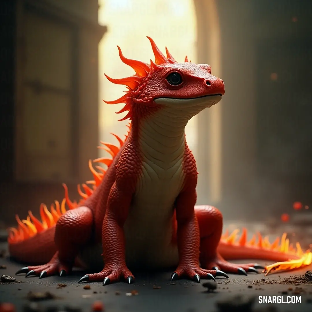 A vivid Inferno Wyrm with eye-catching red and white scales rests playfully next to a fire hydrant, intertwining the realms of fantasy with the ordinary, showcasing a whimsical world where mythical beings coexist with urban life. A vibrant Inferno Wyrm, with its striking red and white scales, lounges contentedly atop a polished floor beside a bright fire hydrant, creating a whimsical scene that blends fantasy and the everyday world in delightful harmony.