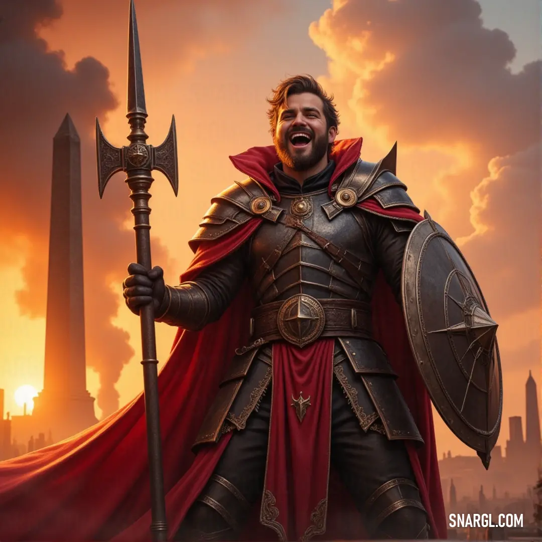 Inquisitor Hadrian in shining armor, sword drawn, standing strong against the backdrop of a breathtaking sunset. Inquisitor Hadrian, clad in shining armor, stands tall with a sword in hand as the golden hues of a sunset glow behind him. His resolute expression reflects the calm before the storm, ready to face whatever dangers lie ahead.