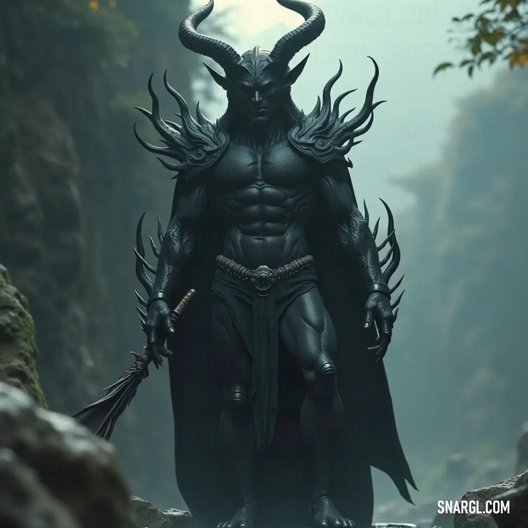 Ipos, the horned demon, showcases his battle readiness with a sword, exuding strength and resilience. Ipos stands as a formidable demon, his impressive horns towering over him as he brandishes a sword, ready to embrace the challenges of the realms he traverses, embodying raw power and relentless determination.