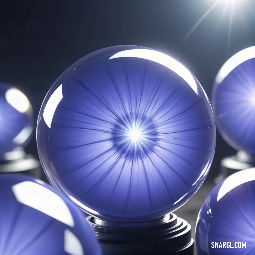 Group of blue balls with a bright light shining on them in the background. Color #5A4FCF.