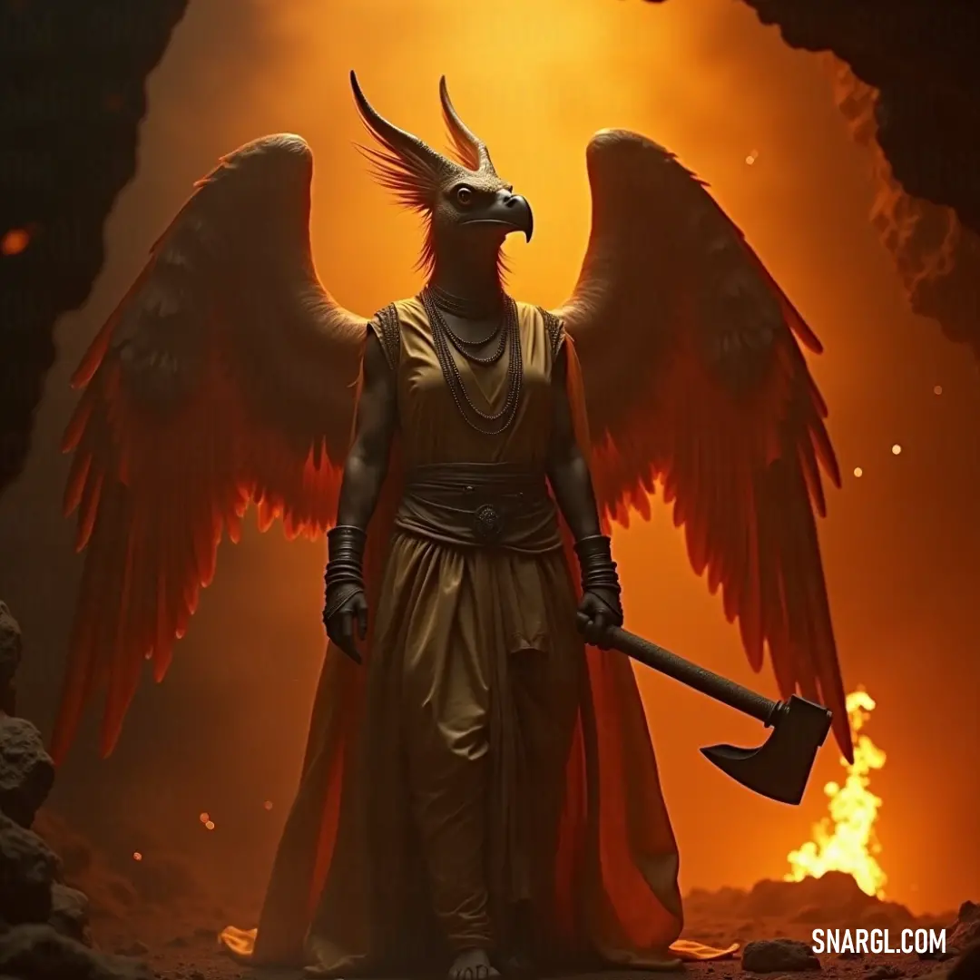 An Ironclaw Garuda with expansive wings and a hammer in hand, poised heroically against a backdrop that sparks the imagination. An awe-inspiring Ironclaw Garuda extends its magnificent wings, gripping a hefty hammer, ready to soar through the skies. The vibrant colors and powerful stance of this mythical creature evoke a sense of adventure and grandeur.