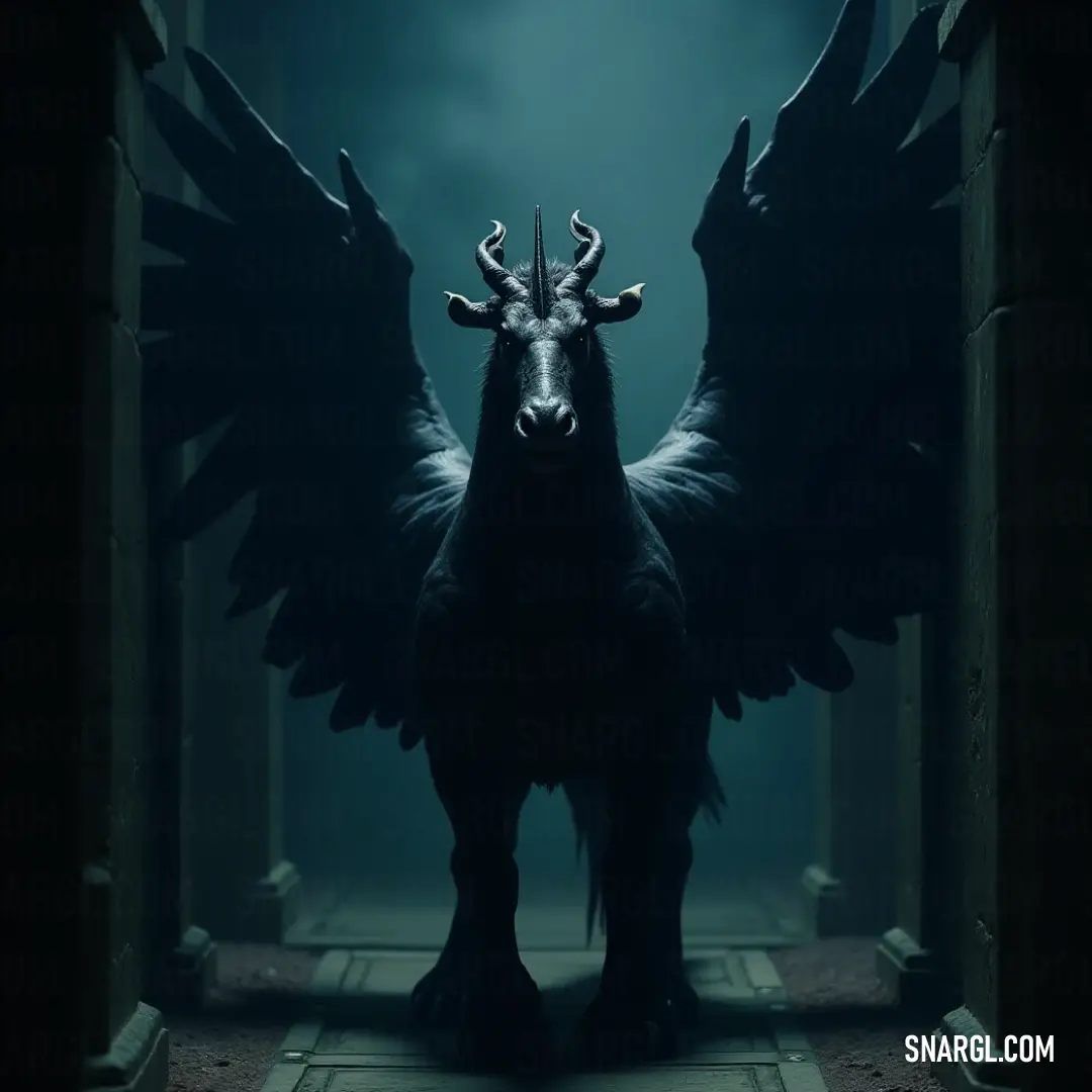 Set against a shadowy backdrop, a Black Ironwing stands vigilantly in a doorway, its large wings folded majestically. The darkness around enhances its powerful silhouette, evoking intrigue and a sense of mystery that beckons observers to explore what lies beyond. Set against a shadowy backdrop, a Black Ironwing stands vigilantly in a doorway, its large wings folded majestically. The darkness around enhances its powerful silhouette, evoking intrigue and a sense of mystery that beckons observers to explore what lies