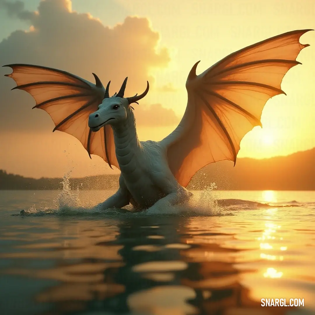 A magnificent White Ironwing takes flight over tranquil waters, silhouetted by the vibrant colors of a sunset, evoking a sense of peace and wonder in the evening sky. A majestic White Ironwing glides gracefully over shimmering water, its expansive wings catching the golden hues of the sun setting on the horizon, creating a breathtaking scene of nature's beauty at dusk.