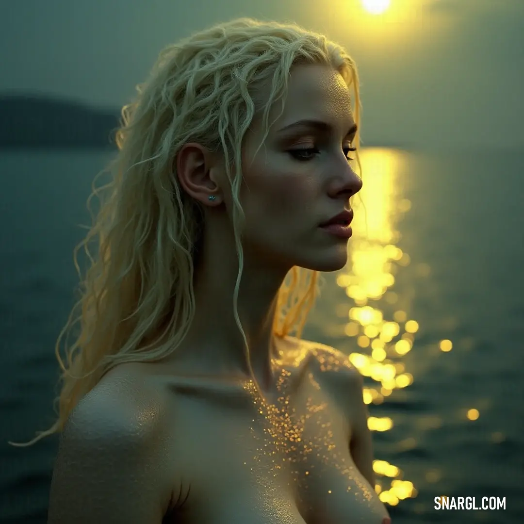 Against the backdrop of a breathtaking ocean sunset, Isolde exudes grace and beauty as her hair glows in the fading light, embodying the serenity and wonder of the natural world. Isolde stands gracefully before a stunning ocean sunset, her long blonde hair illuminated by the radiant sun. The breathtaking view highlights her beauty and the vastness of nature all around her.