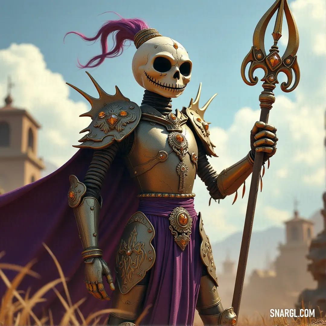 Jack Skellington, armored and ready for battle, grips a sceptacle and sword in a field of tall grass, ready to face any challenge. Jack Skellington, armored and fierce, holds a sceptacle in one hand and a sceptacle sword in the other. Standing in a field of tall grass, he looks prepared for battle, a mysterious and commanding figure in the wilderness.