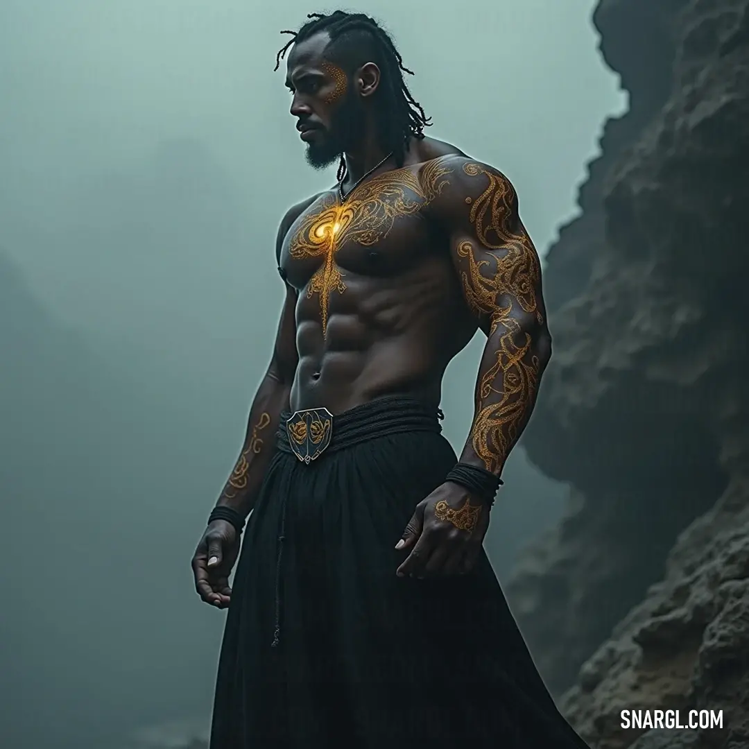 Fearless and bold, Jahar stands defiantly at a cliff's edge, his striking tattoo symbolizing resilience and spirit against a breathtaking backdrop of natural wonder. Jahar, adorned with a bold cross tattoo on his chest, stands fearlessly at the edge of a striking cliff, embodying strength and resolve against a dramatic horizon.
