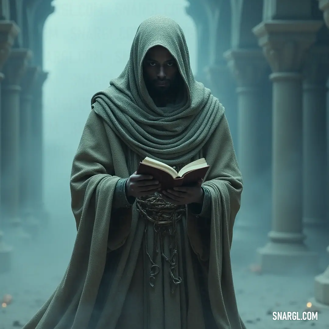 Shrouded in a dark hooded robe, a solitary figure clutches an ancient book, standing thoughtfully in a fog-draped area adorned with ancient columns, echoing the wisdom of ages past and inviting the secrets of the universe. Shrouded in a dark hooded robe, a solitary figure clutches an ancient book, standing thoughtfully in a fog-draped area adorned with ancient columns, echoing the wisdom of ages past and inviting the secrets of the universe.