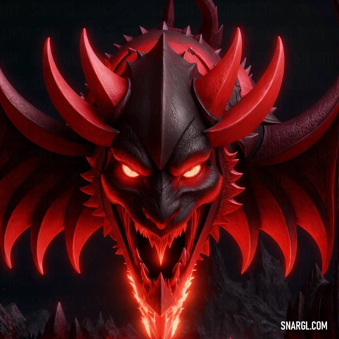 Demonic demon with red eyes and horns on his head
